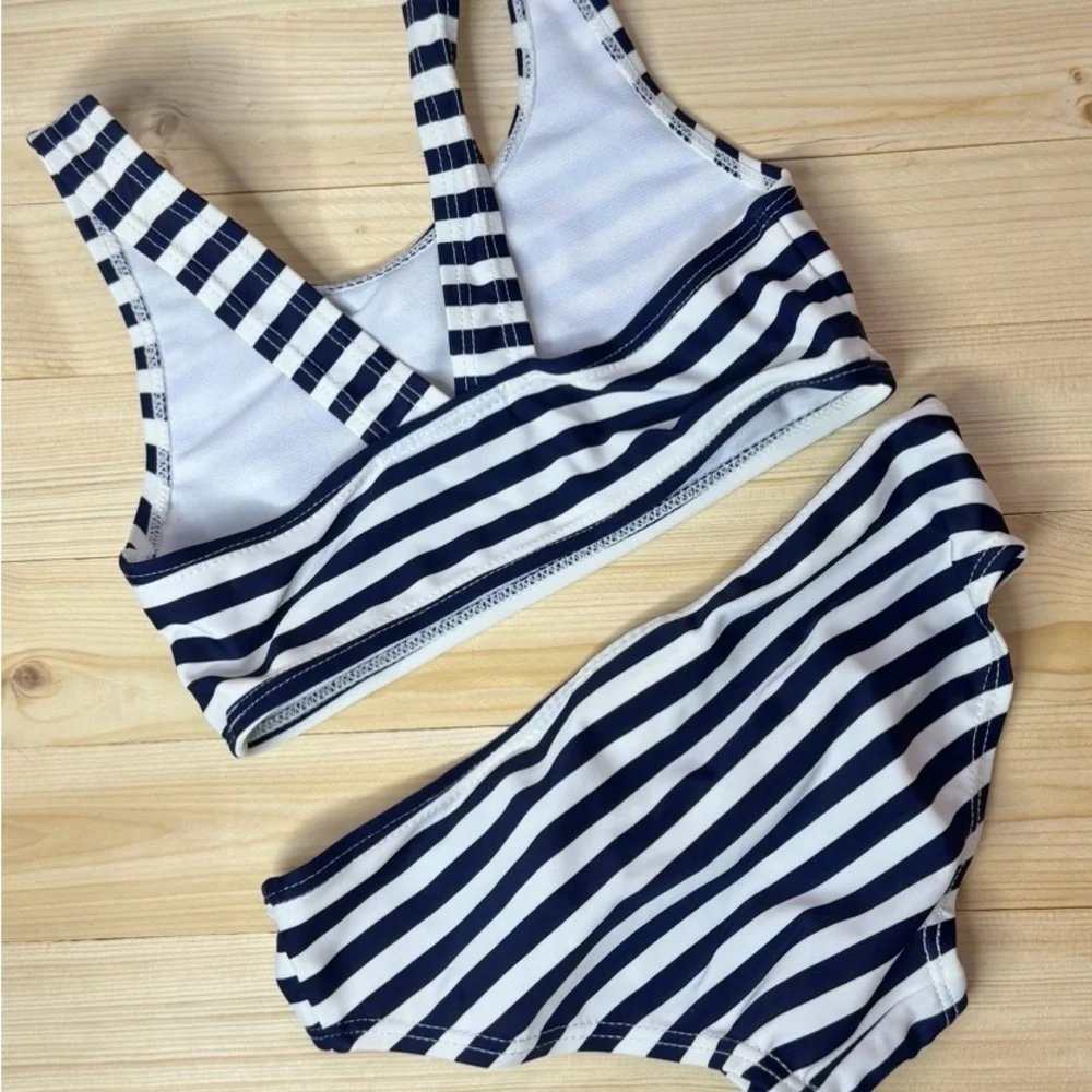 Kuling Outdoors Two Piece Bikini 5/6 Navy White Stripe Swim Set Beach Coastal
